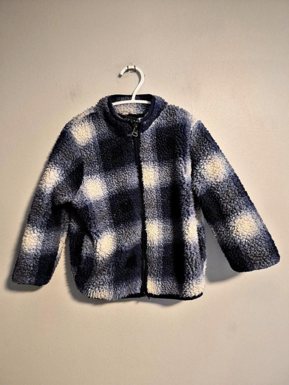 The Children's Place 3t Blue & White Plaid Sherpa Fleece Zip Up Sweater